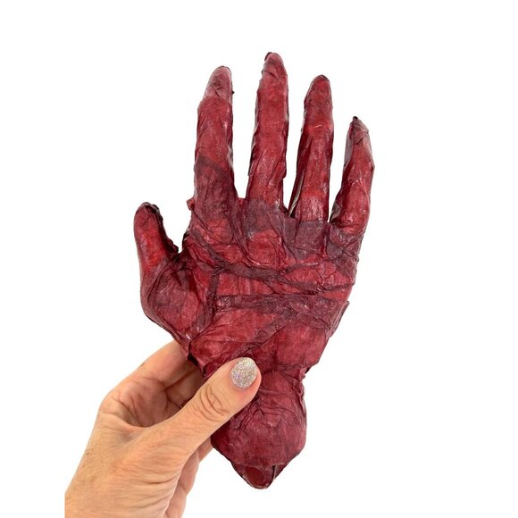Zombie Hands Halloween Decorations Papier Mache Vtg Severed Red Bloody Set of 2 - Picture 6 of 8